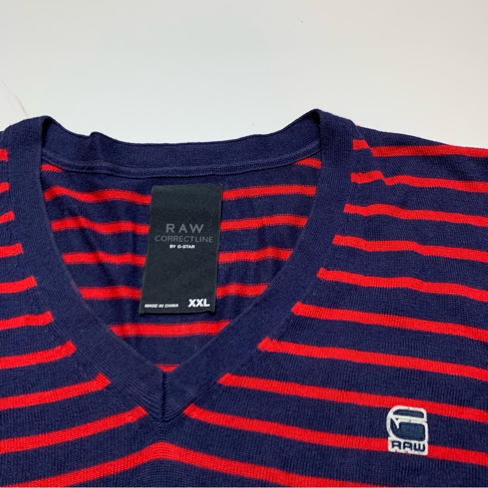 G-Star Correctline Raw Ives V Neck Sweater XL Red blue stripes - Picture 4 of 8